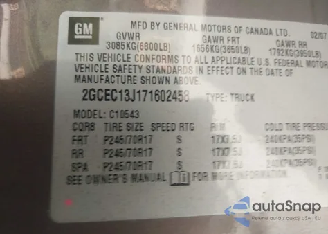 2007 Chevrolet Silverado 1500 Lt1 z USA, uszkodzony, nr VIN 2GCEC13J171602458